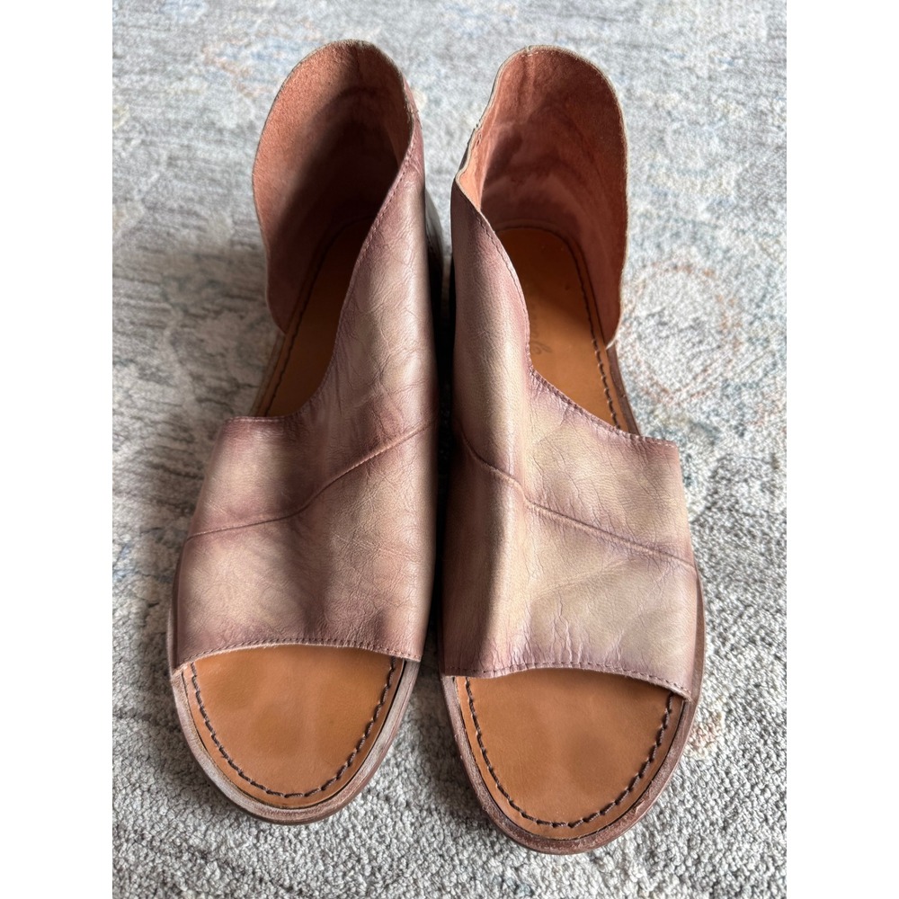 Free People Mont Blanc Washed Brown Leather Asymmetrical Wrap Sandals Size 41